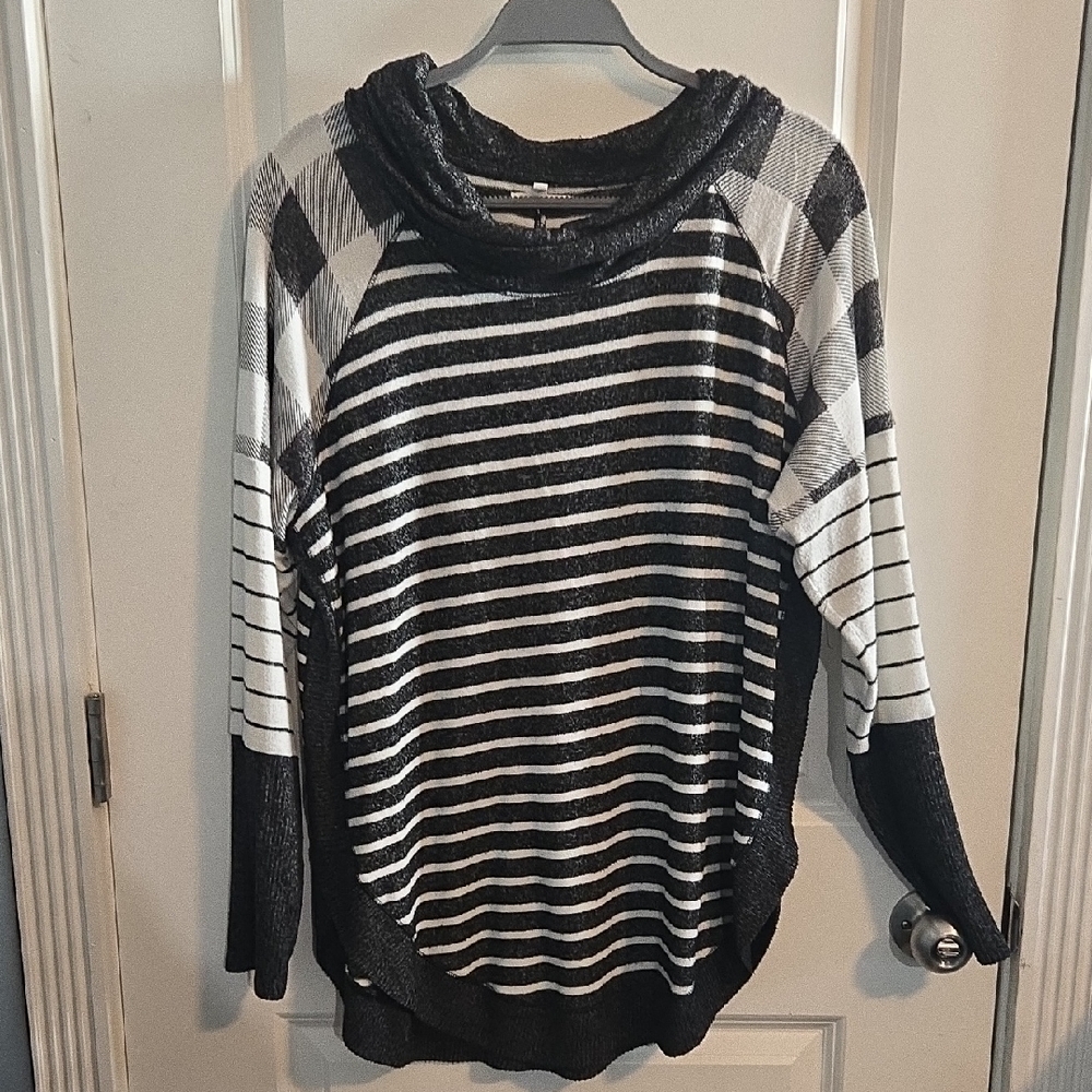 Maurices Black and White Striped Cowl Neck Sweater
